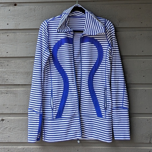 Lululemon In Stride Jacket Pigment Blue White Narrow Bold Stripe Size 6 - Picture 8 of 9